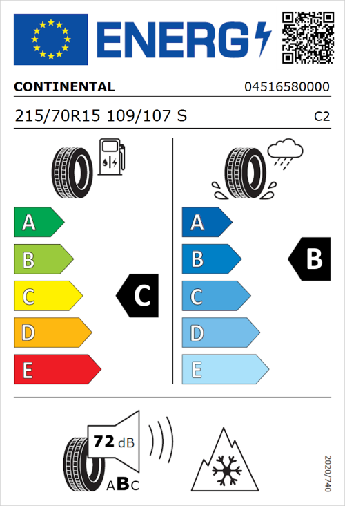 Tyre Label for Continental ContiVanContact 100 215/70R15 109/107S