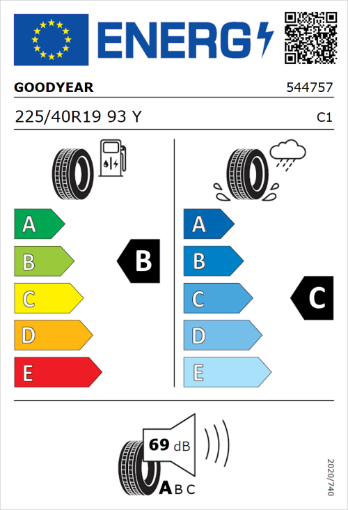 Tyre Label for Goodyear Eagle F1 Asymmetric 3 225/40R19 93Y