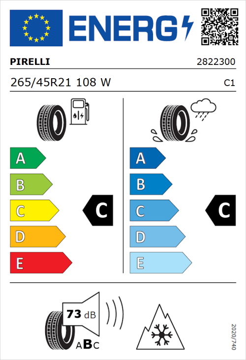 Tyre Label for Pirelli Scorpion Winter 265/45R21 108W