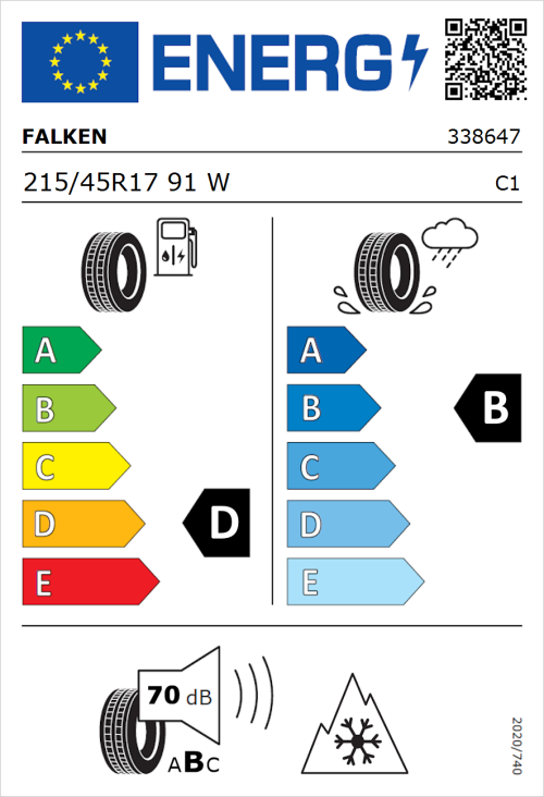 Tyre Label for Falken Euroall Season AS210 215/45R17 91W