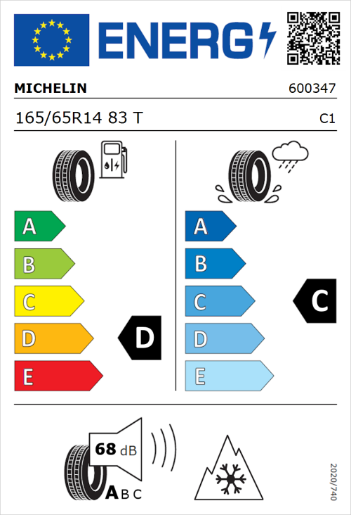 Tyre Label for Michelin CrossClimate + 165/65R14 83T