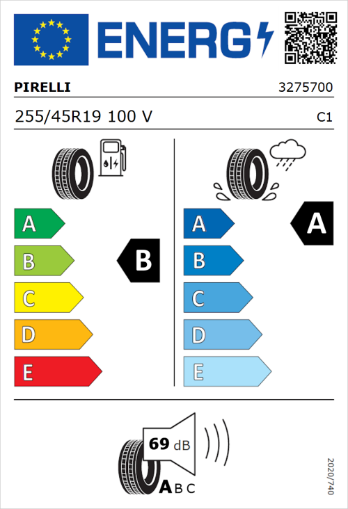 Tyre Label for Pirelli Scorpion 255/45R19 100V