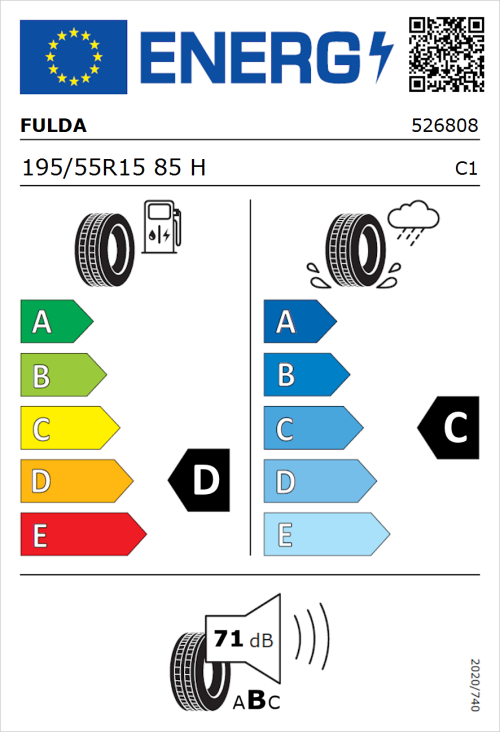 Tyre Label for Fulda EcoControl 195/55R15 85H