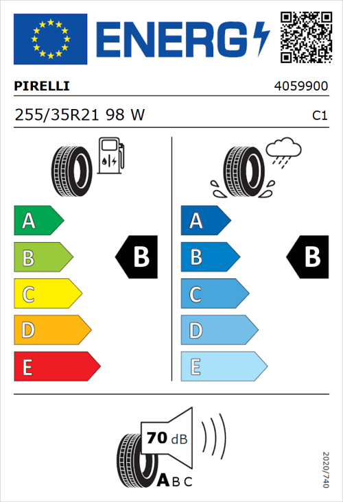 Tyre Label for Pirelli P Zero (PZ4) Sport Car 255/35R21 98W