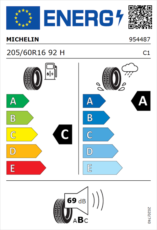 Tyre Label for Michelin Primacy 4+ 205/60R16 92H