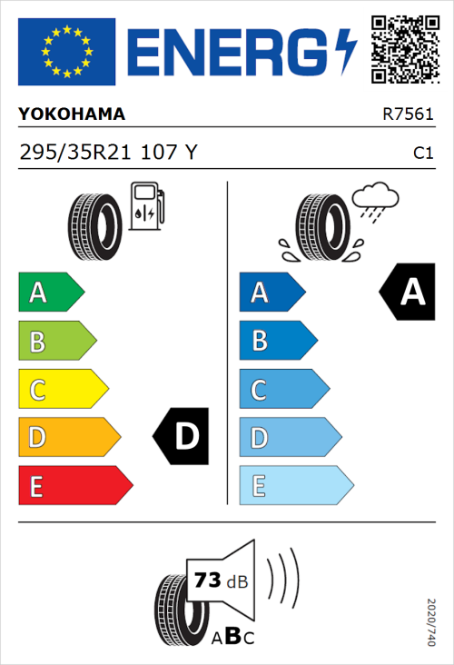 Tyre Label for Yokohama Advan Sport V107 295/35R21 107Y
