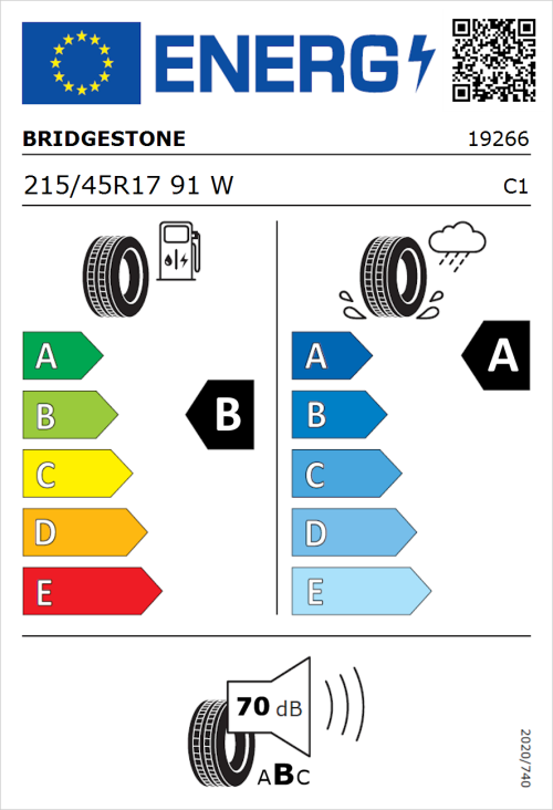 Tyre Label for Bridgestone Turanza T005 215/45R17 91W