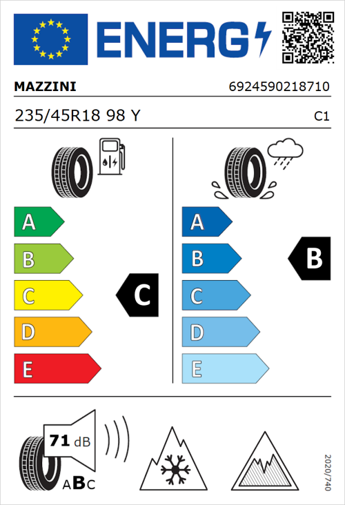 Tyre Label for Mazzini Versat-AS8 235/45R18 98Y