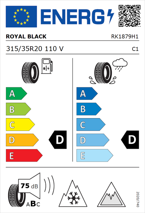 Tyre Label for Royal Black Winter 315/35R20 110V