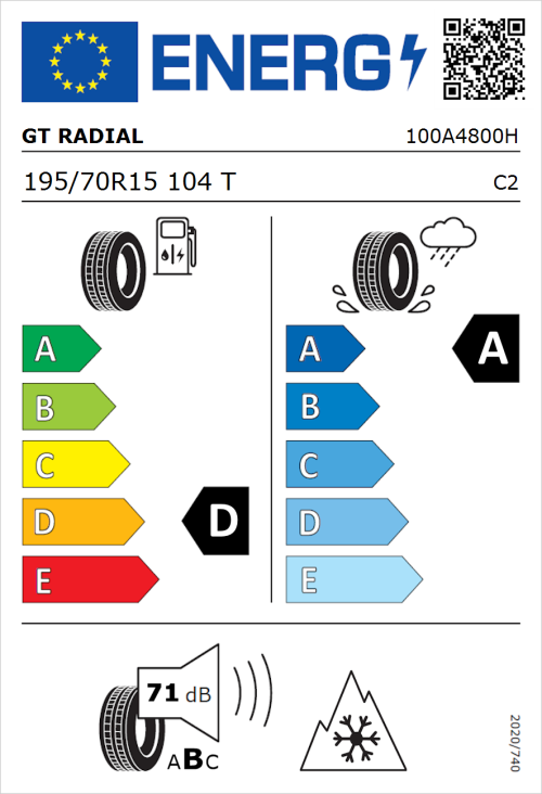 Tyre Label for GT Radial Maxmiler Allseason2 195/70R15 104T