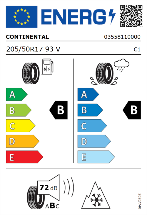 Tyre Label for Continental AllSeasonContact 2 205/50R17 93V