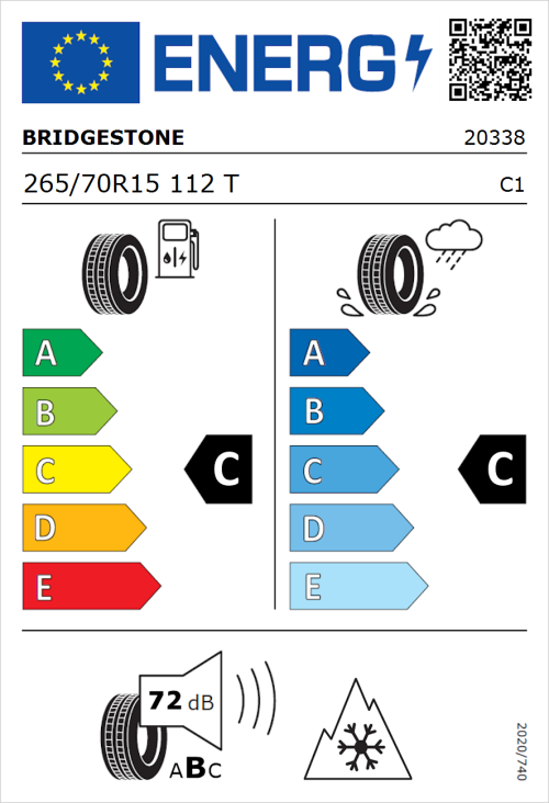 Tyre Label for Bridgestone Dueler A/T 002 265/70R15 112T