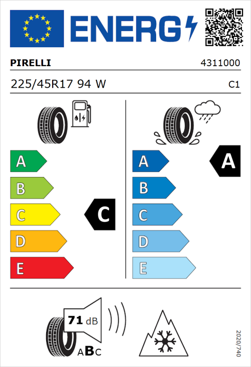Tyre Label for Pirelli Cinturato All Season SF3 225/45R17 94W