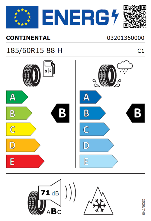 Tyre Label for Continental AllSeasonContact 2 185/60R15 88H