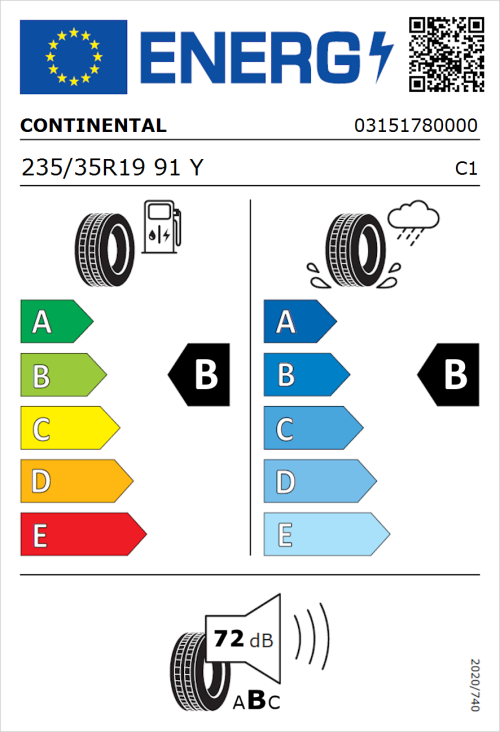 Tyre Label for Continental SportContact 6 235/35R19 91Y