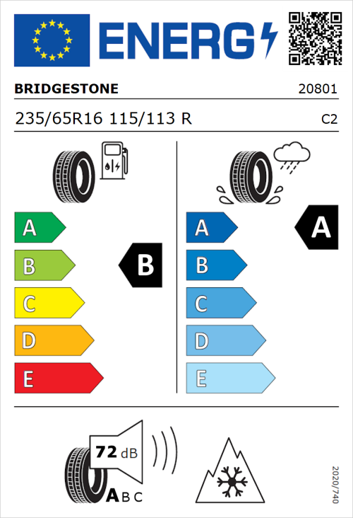 Tyre Label for Bridgestone Duravis All Season Evo Enliten 235/65R16 115/113R