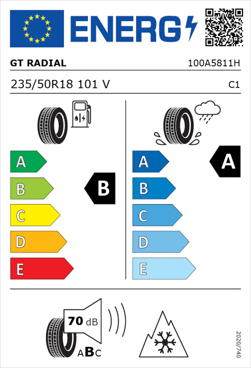 Tyre Label for GT Radial Climate Active 235/50R18 101V