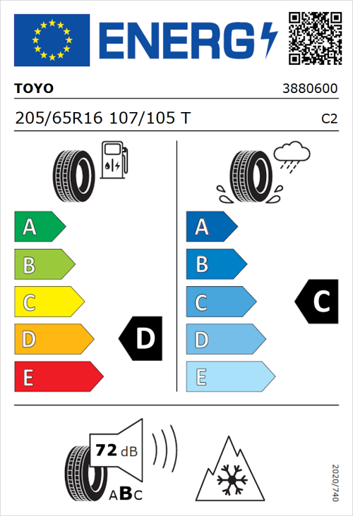 Tyre Label for Toyo Celsius Cargo 205/65R16 107/105T
