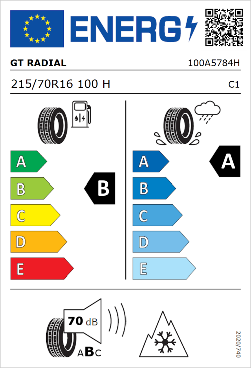 Tyre Label for GT Radial Climate Active 215/70R16 100H