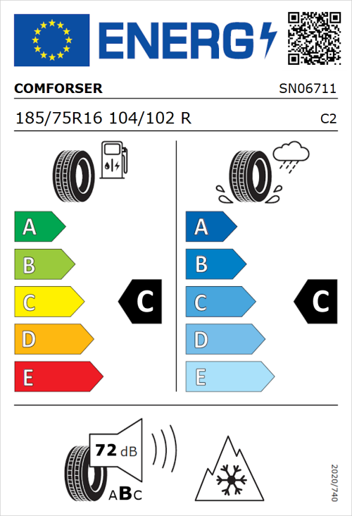Tyre Label for Comforser CF300 185/75R16 104/102R