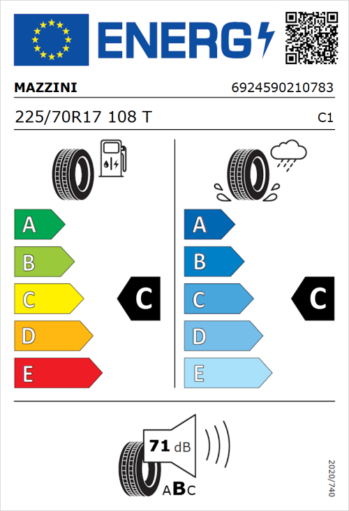 Tyre Label for Mazzini Ecosaver 225/70R17 108T