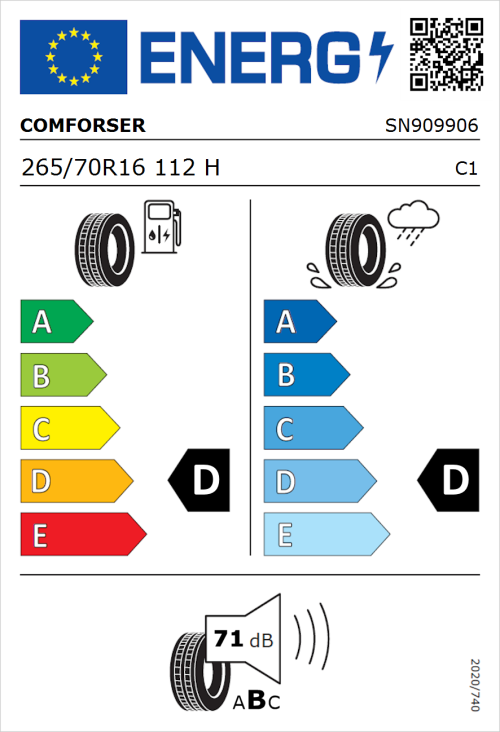 Tyre Label for Comforser CF2000 265/70R16 112H