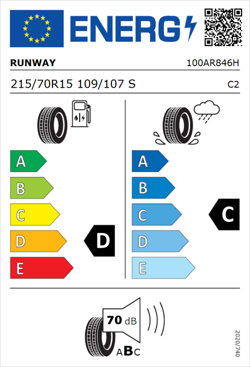 Tyre Label for Runway Enduro 616 215/70R15 109/107S